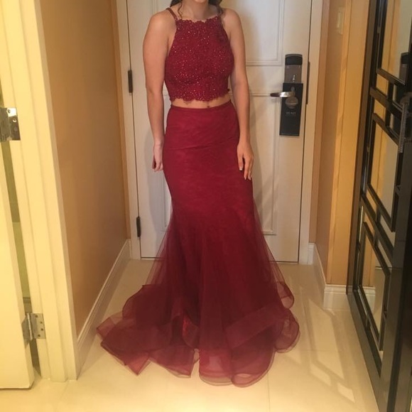 Burgundy Two Piece Redprom Exquisite Maroon Piece Prom Dress Size